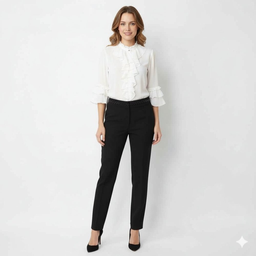 NWT Bay Studio Black Dress Pants Sz 16  Stretch, Beaded Waist Chevron Pattern